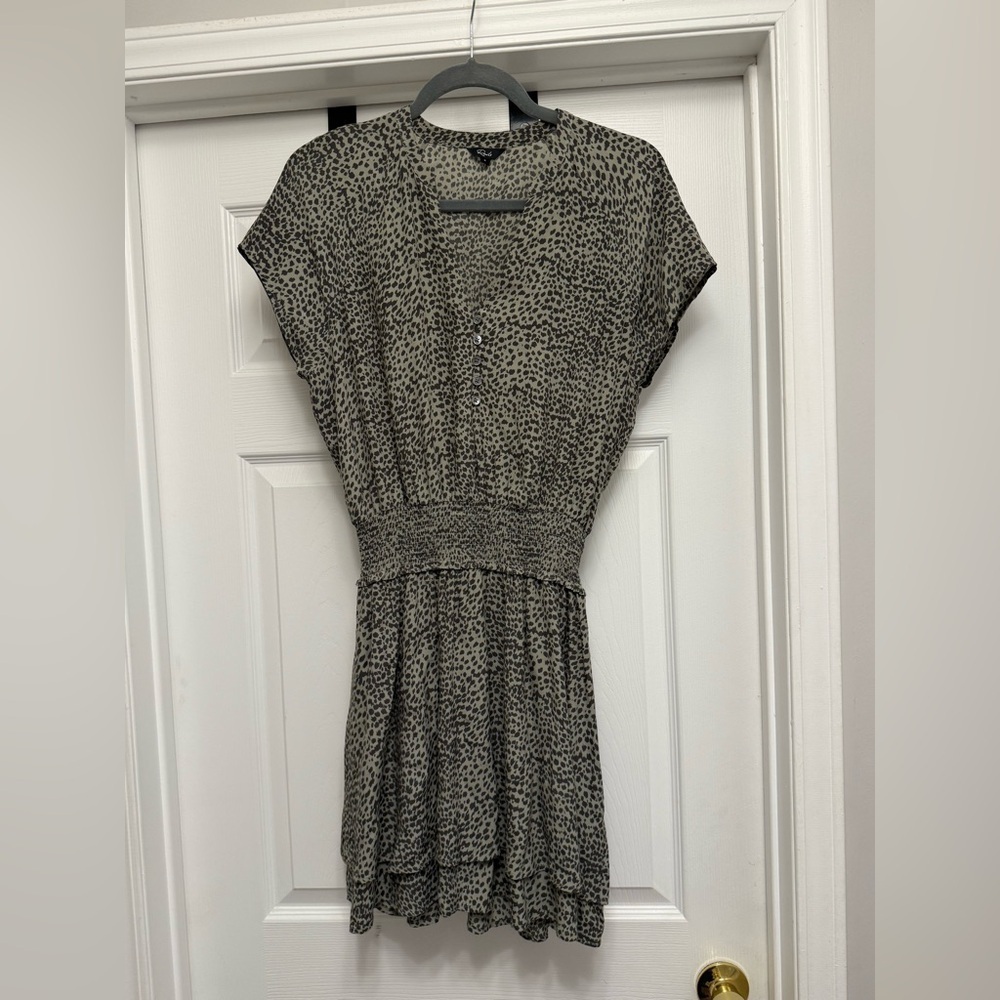 Rails Womens Karla Mini Dress S Olive Lynx Aminal Print Front Buttons - Picture 2 of 6